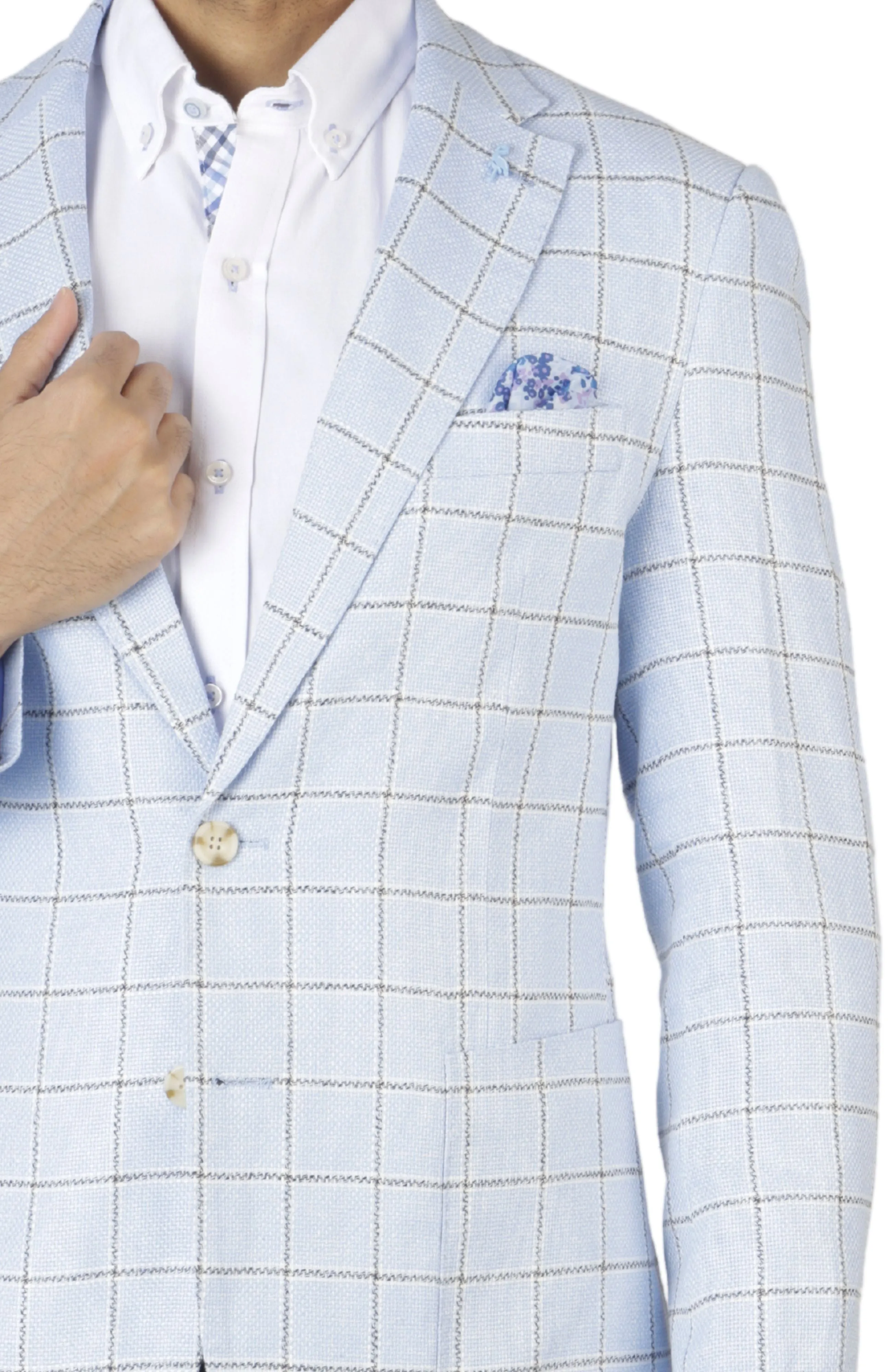 Light Blue Windowpane Textured Sport Coat