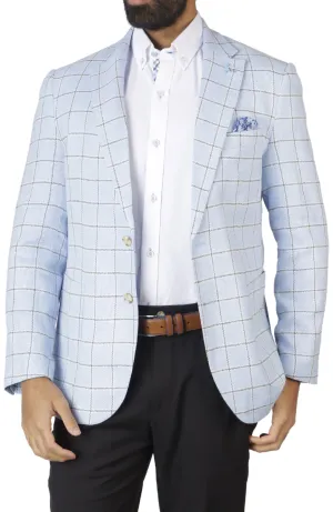 Light Blue Windowpane Textured Sport Coat