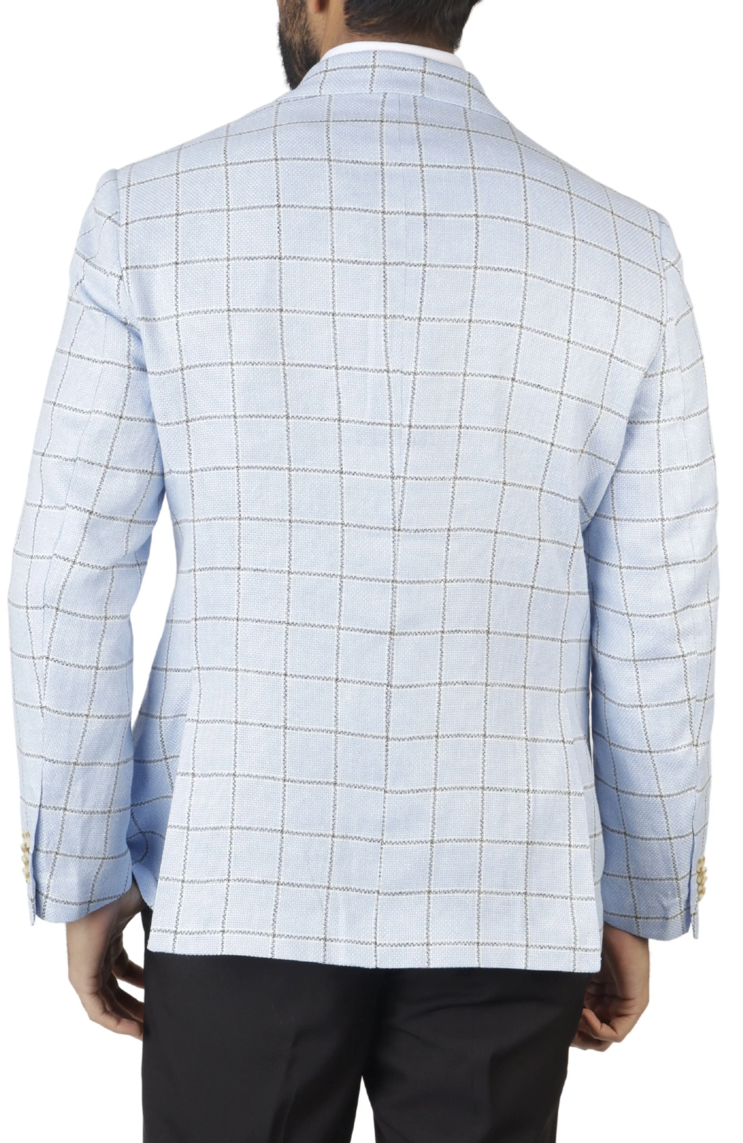 Light Blue Windowpane Textured Sport Coat