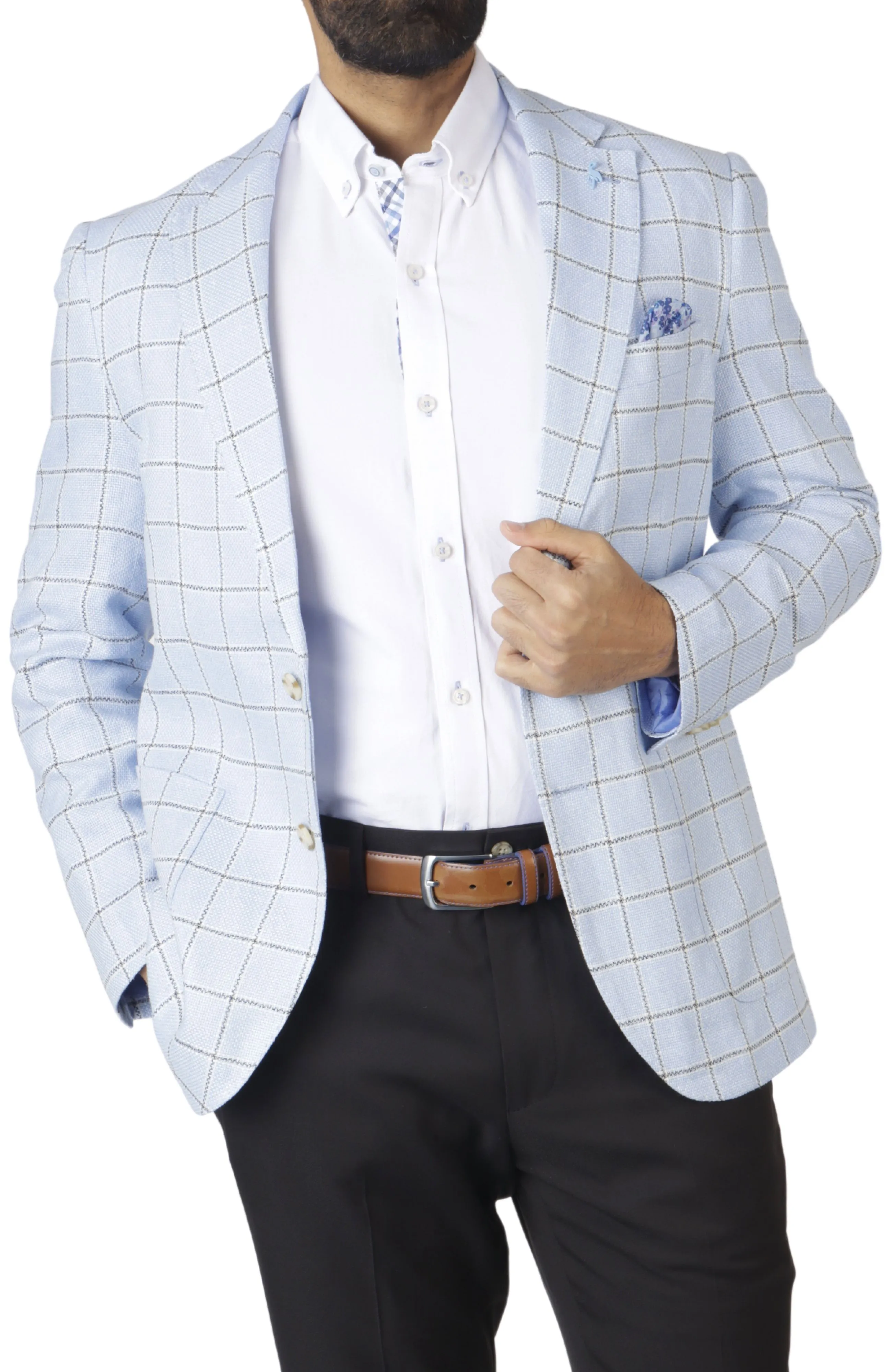 Light Blue Windowpane Textured Sport Coat