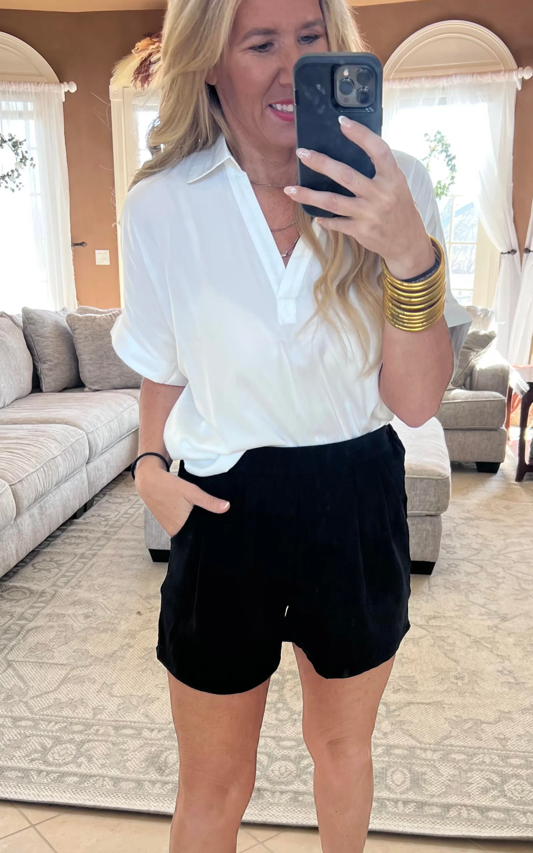 Lightweight Airy V-Neck Short Sleeve Blouse - Final Sale