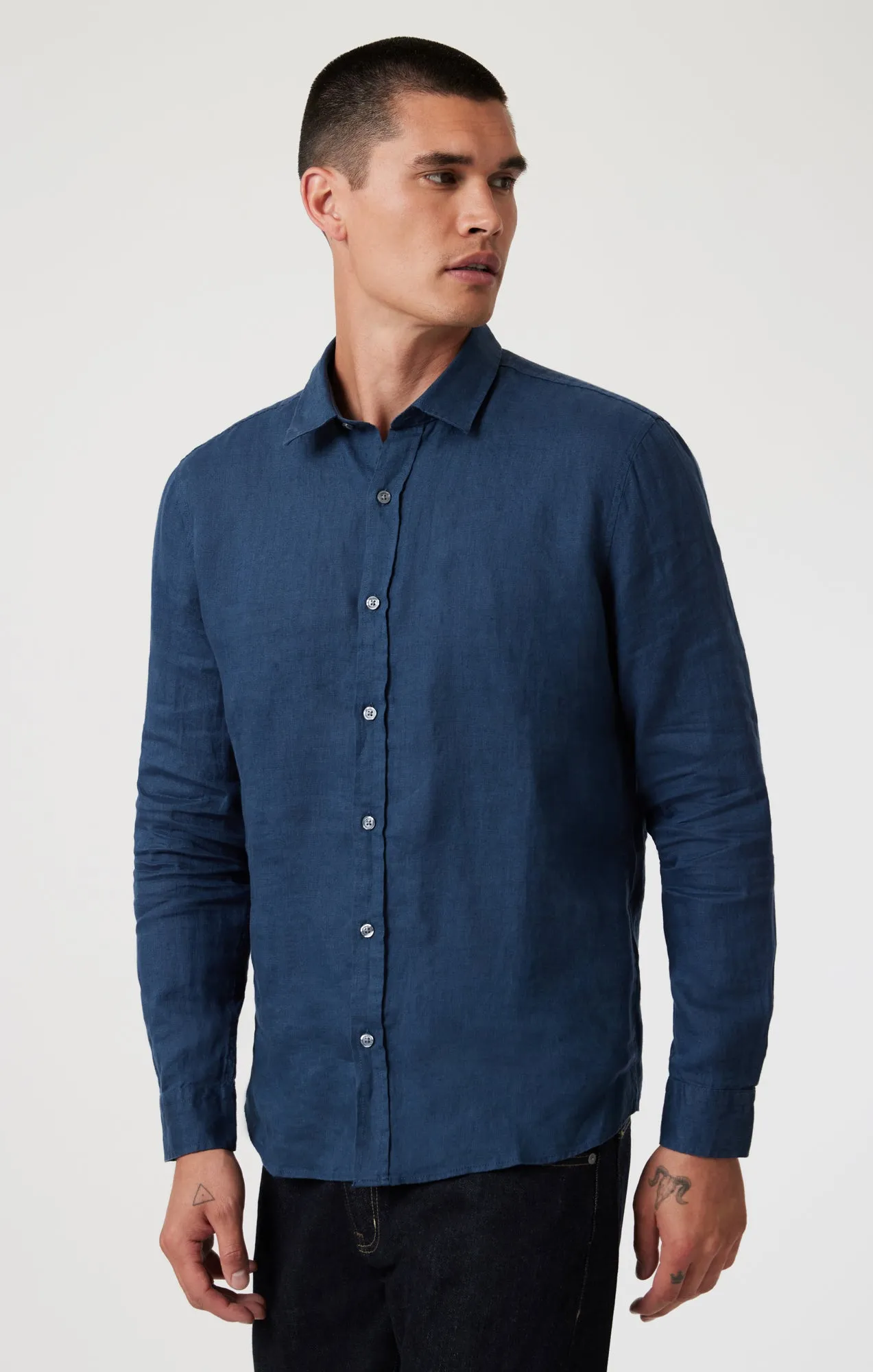 LINEN BUTTON-UP SHIRT IN MOONLIT OCEAN