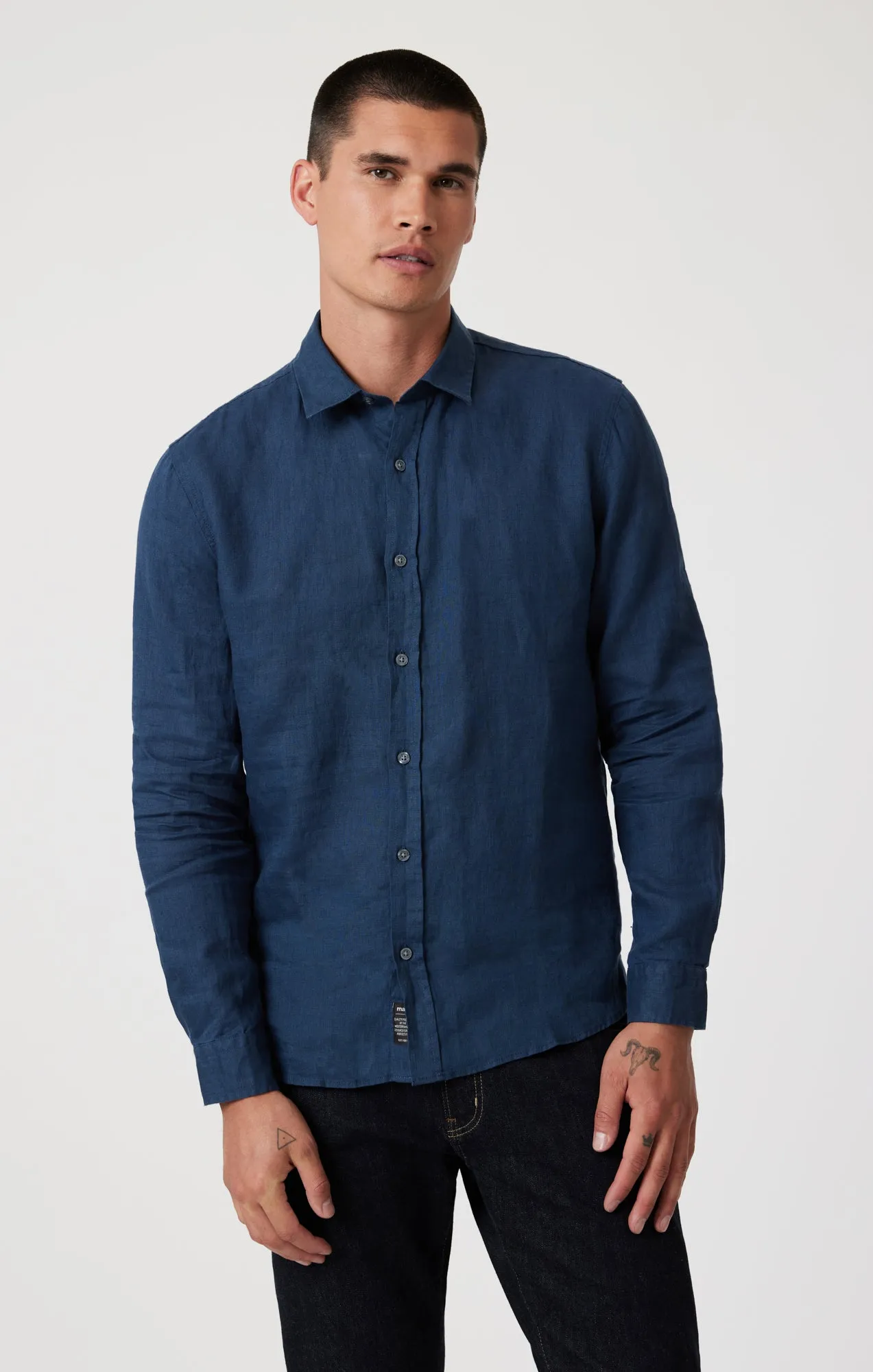 LINEN BUTTON-UP SHIRT IN MOONLIT OCEAN