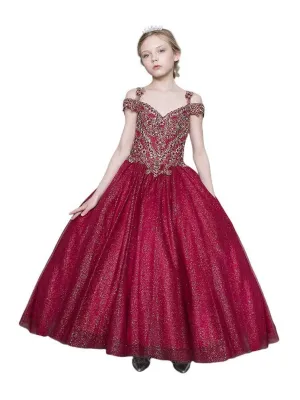 Little Girls Burgundy Rhinestone Glitter Tulle Pageant Ball Dress 3-6