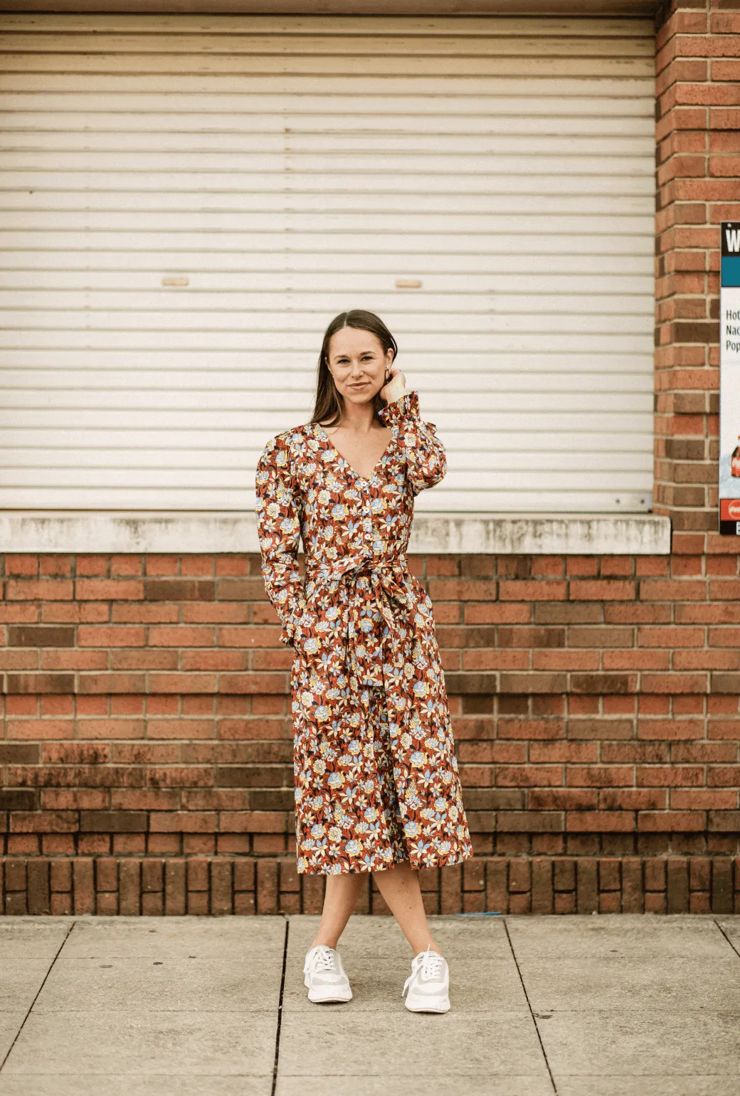 Long Sleeve Day Gown - MIDI - Bronze Floral