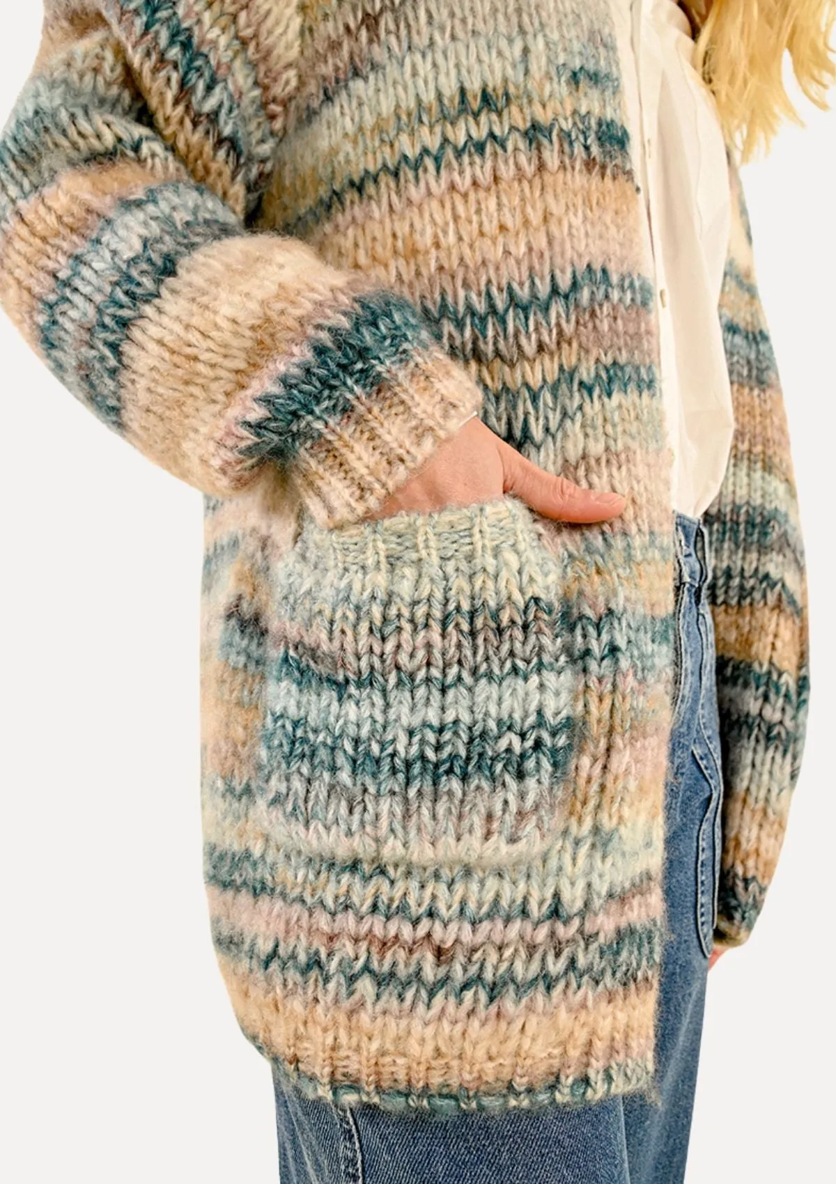 Maci Multi Striped Knit Cardigan - Duck Blue