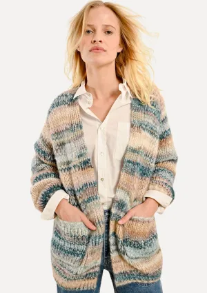 Maci Multi Striped Knit Cardigan - Duck Blue