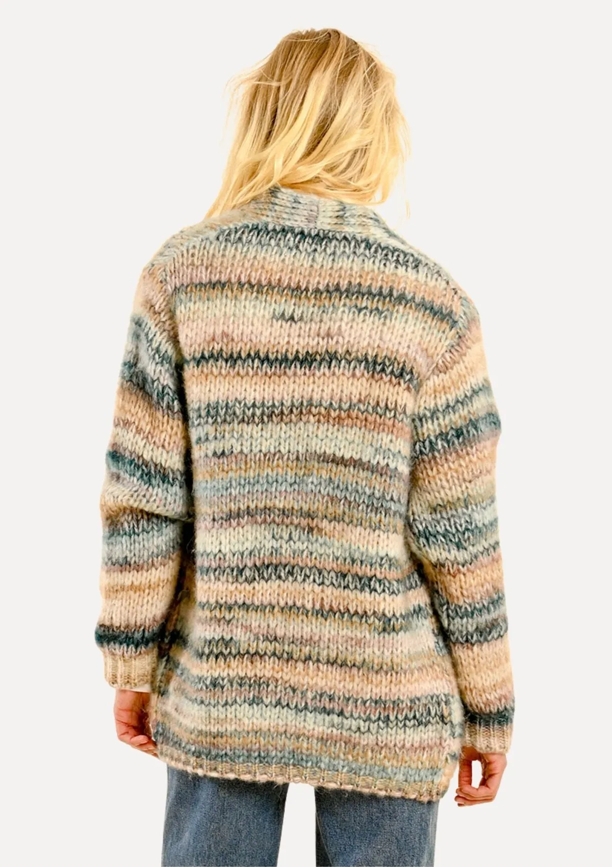 Maci Multi Striped Knit Cardigan - Duck Blue