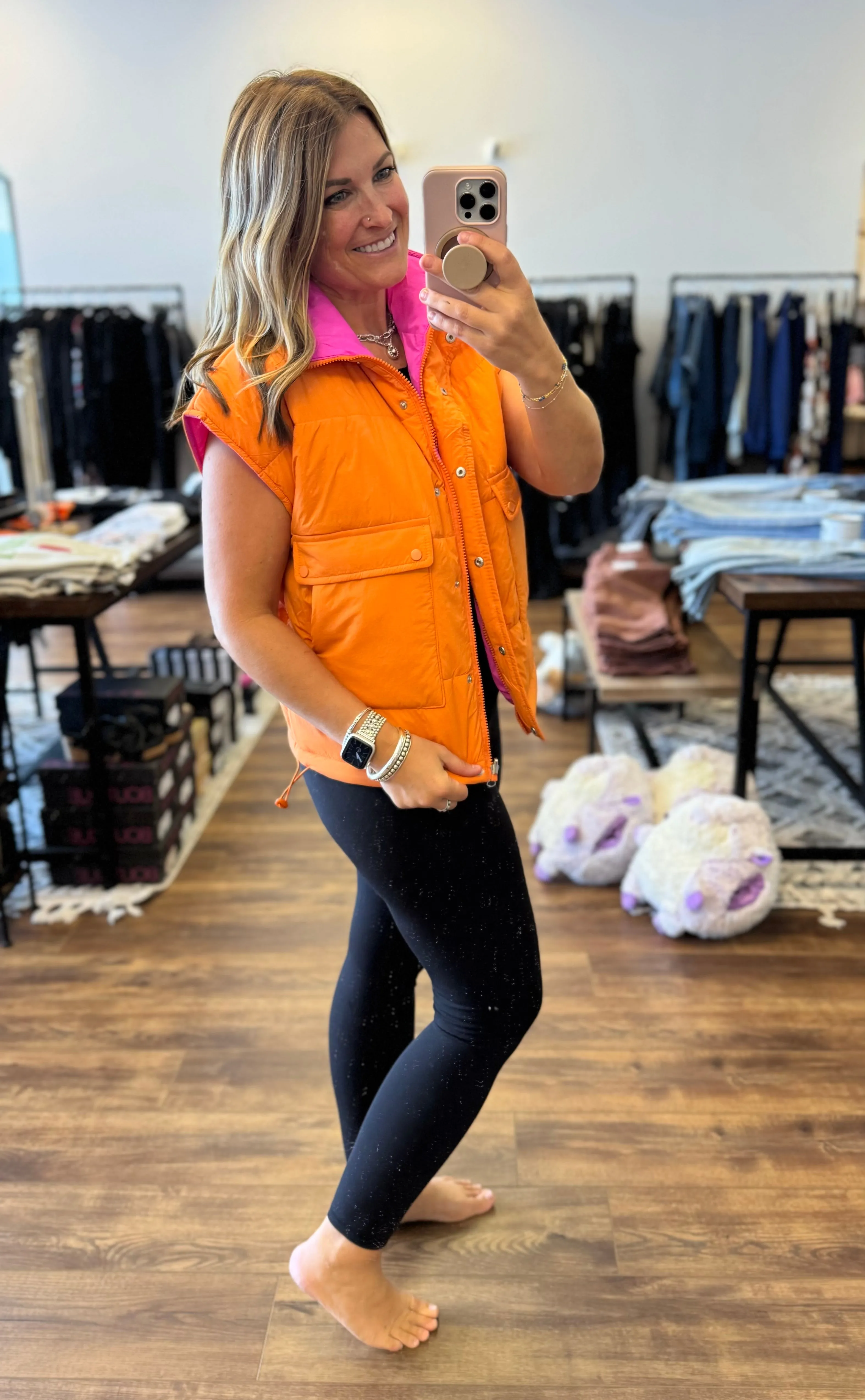 Maddox - Reversible Puffer Vest - Pink/Orange