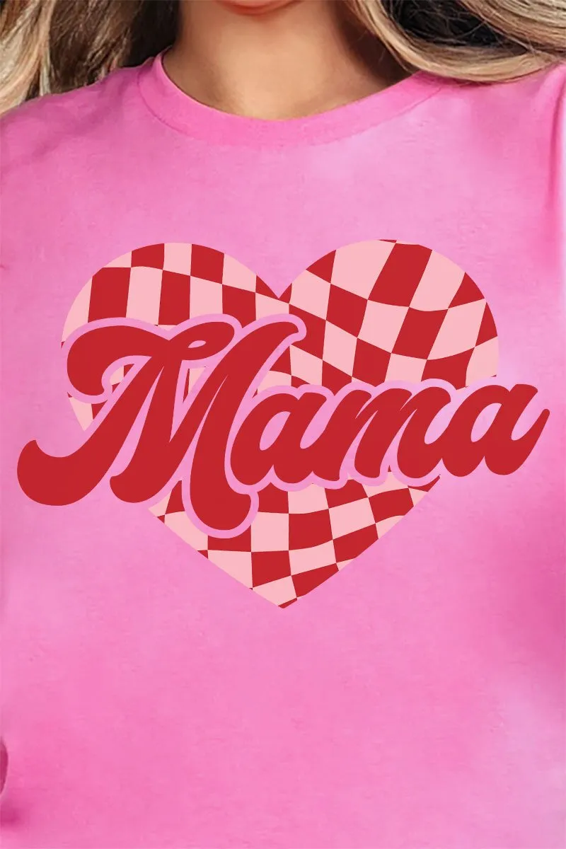 Mama Checkered Heart Short Sleeve Relaxed Fit T-Shirt