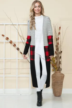 MAXI STRIPE & Red PLAID CARDIGAN