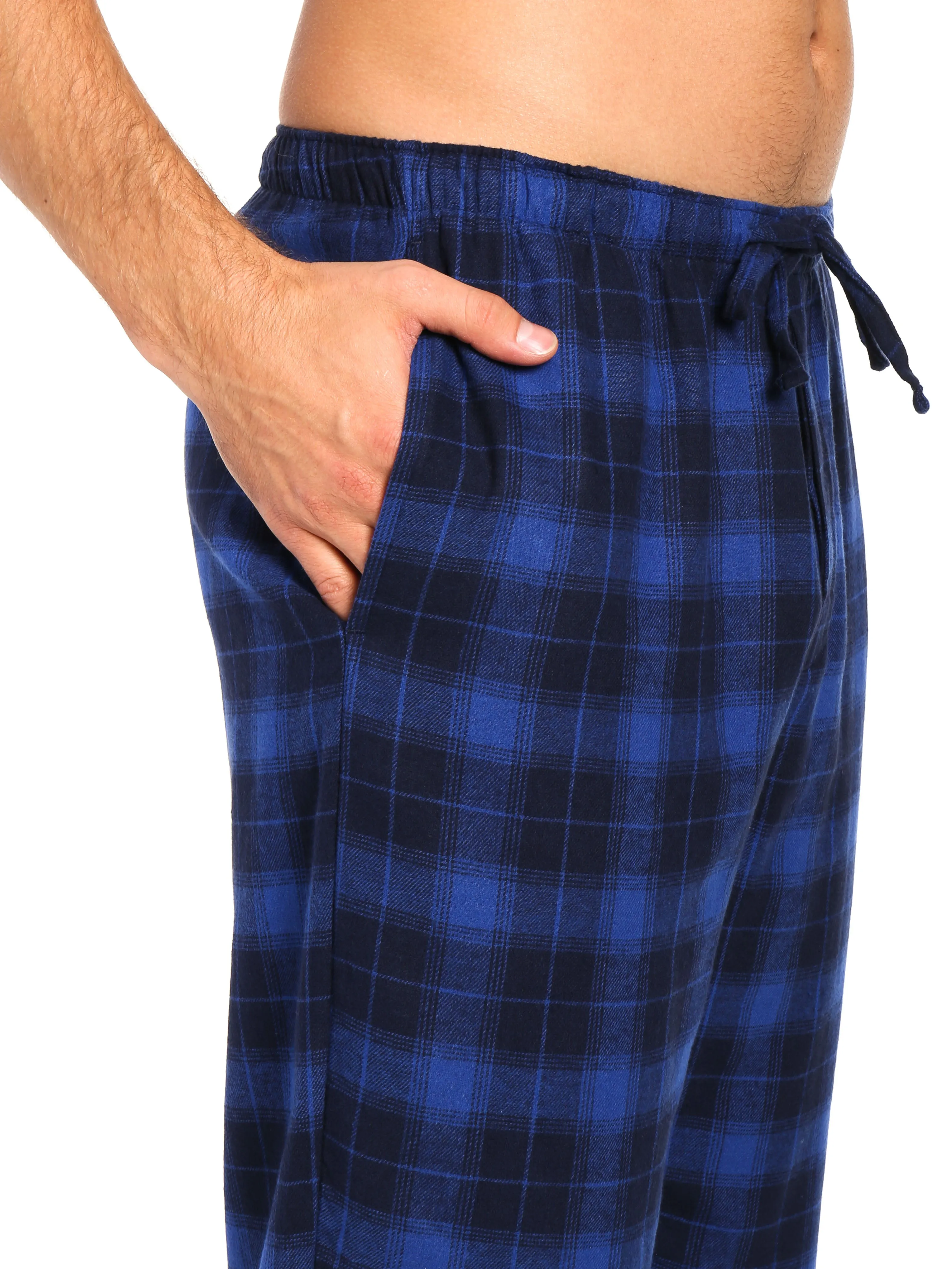 Men's 100% Cotton Flannel Lounge Pants - Plaid Blue-Navy