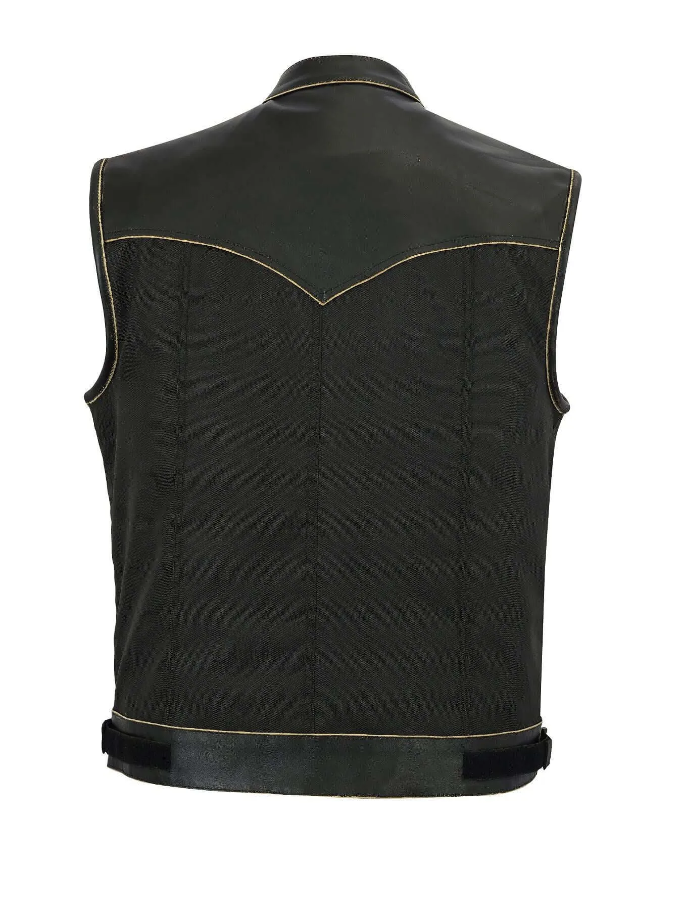 Mens Codura Biker Waistcoat Vest Brown Vintage Real Leather Trim