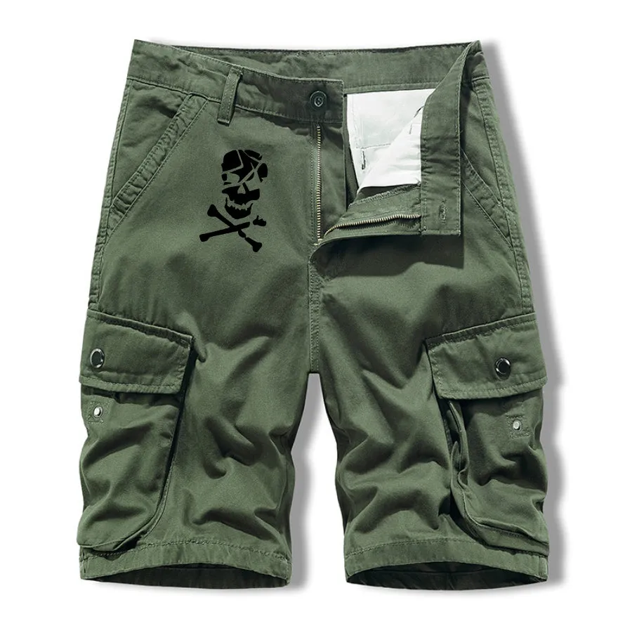 Men's SKULL print summer all-match casual pants five-point pants multi-pocket overalls shorts