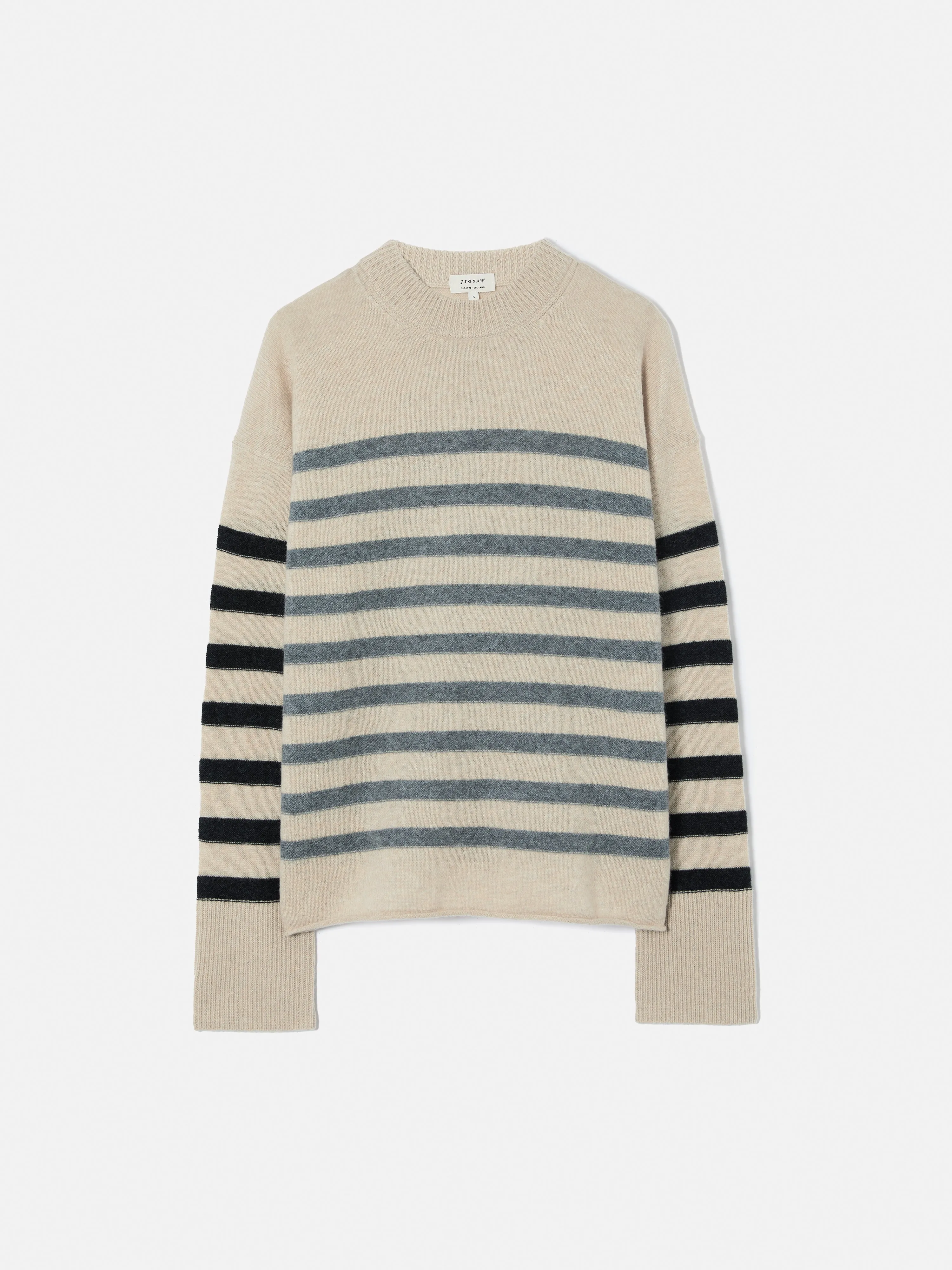 Merino Cashmere Stripe Jumper | Neutral