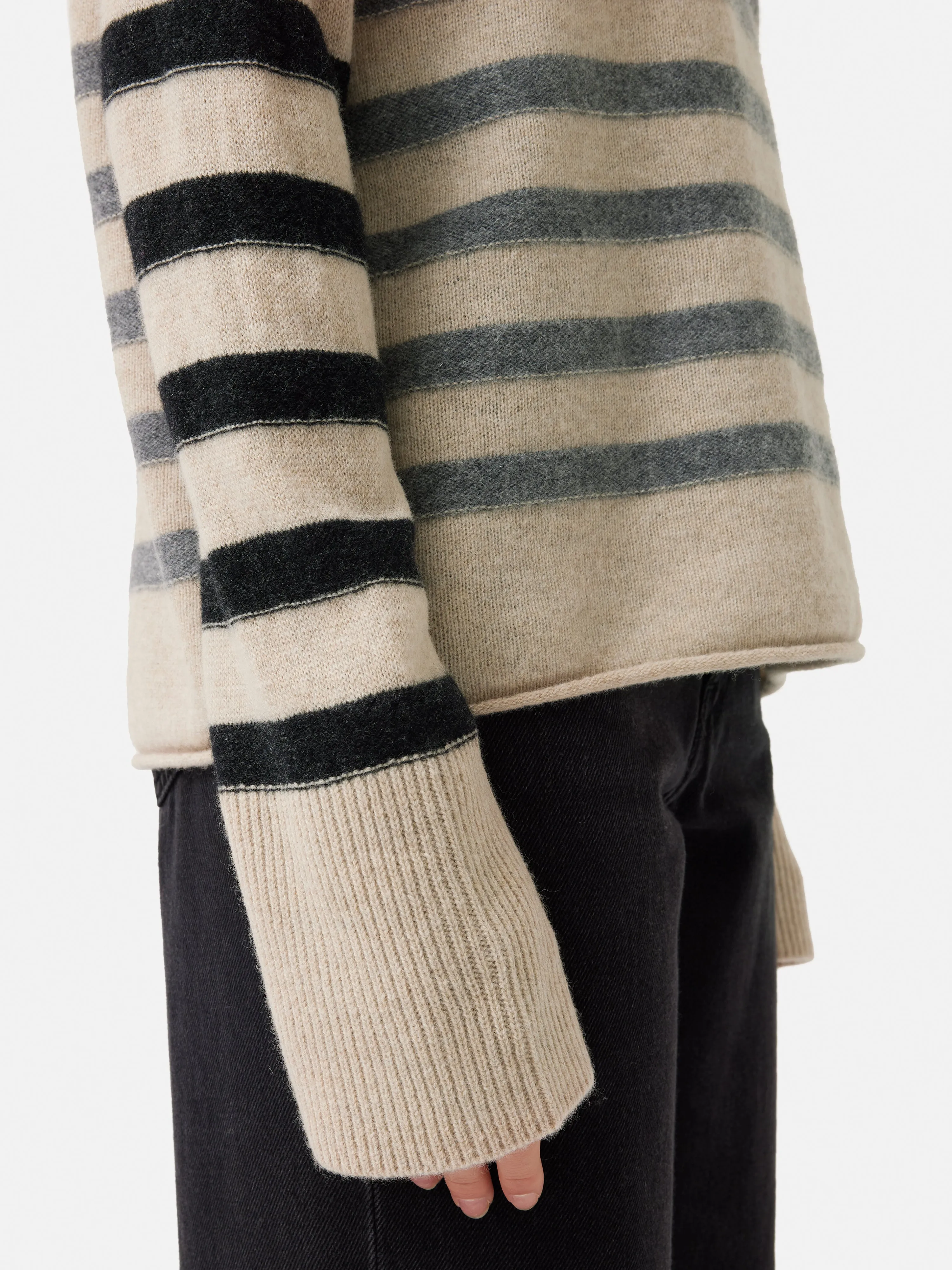 Merino Cashmere Stripe Jumper | Neutral