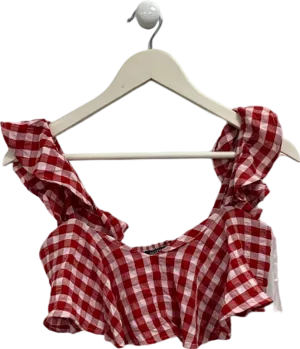 Nasty Gal Red Gingham Frill Crop Top UK XS