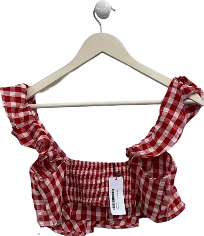 Nasty Gal Red Gingham Frill Crop Top UK XS