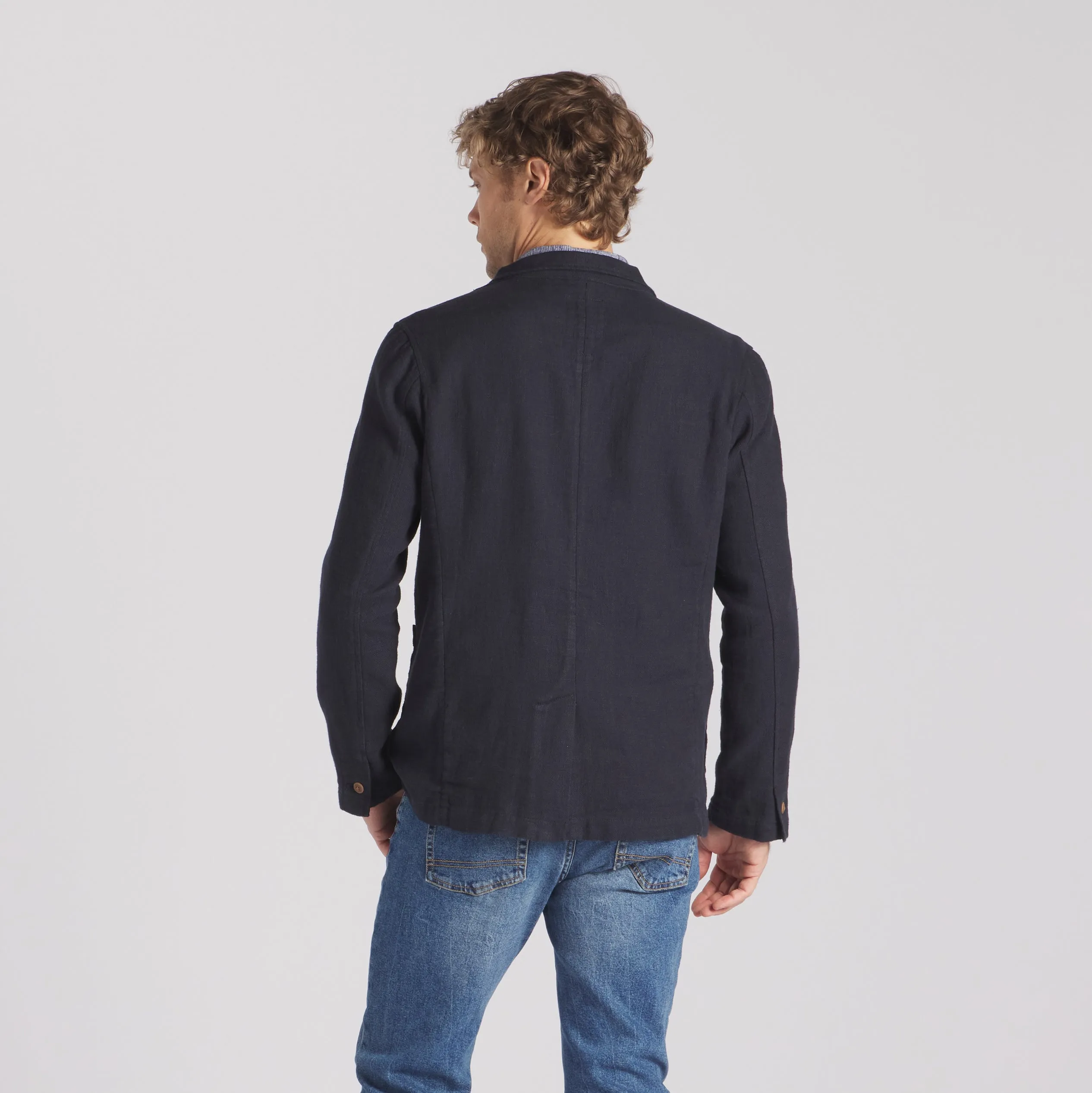 Nelson Ramie Stand Up Collar Jacket - Navy