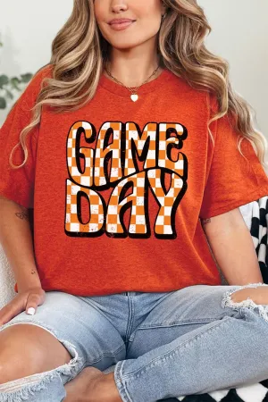 Orange Checkered Game Day Short Sleeve Relaxed Fit T-Shirt