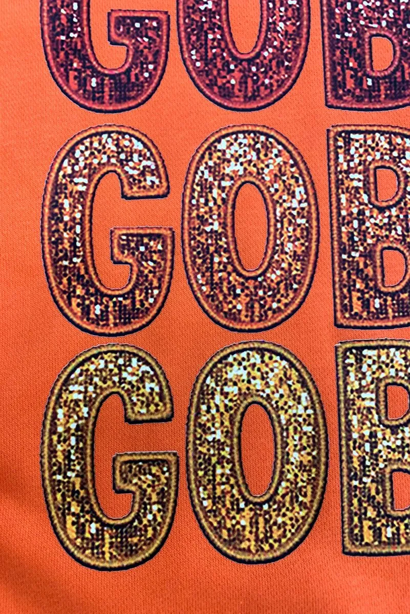 Orange "GOBBLE GOBBLE" Sequins Thanksgiving Sweatshirt