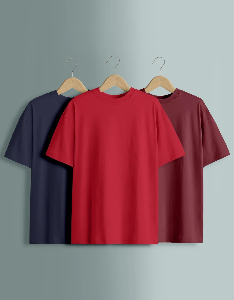 Pack of 3 Oversized Tees: Maroon & Navy & Red