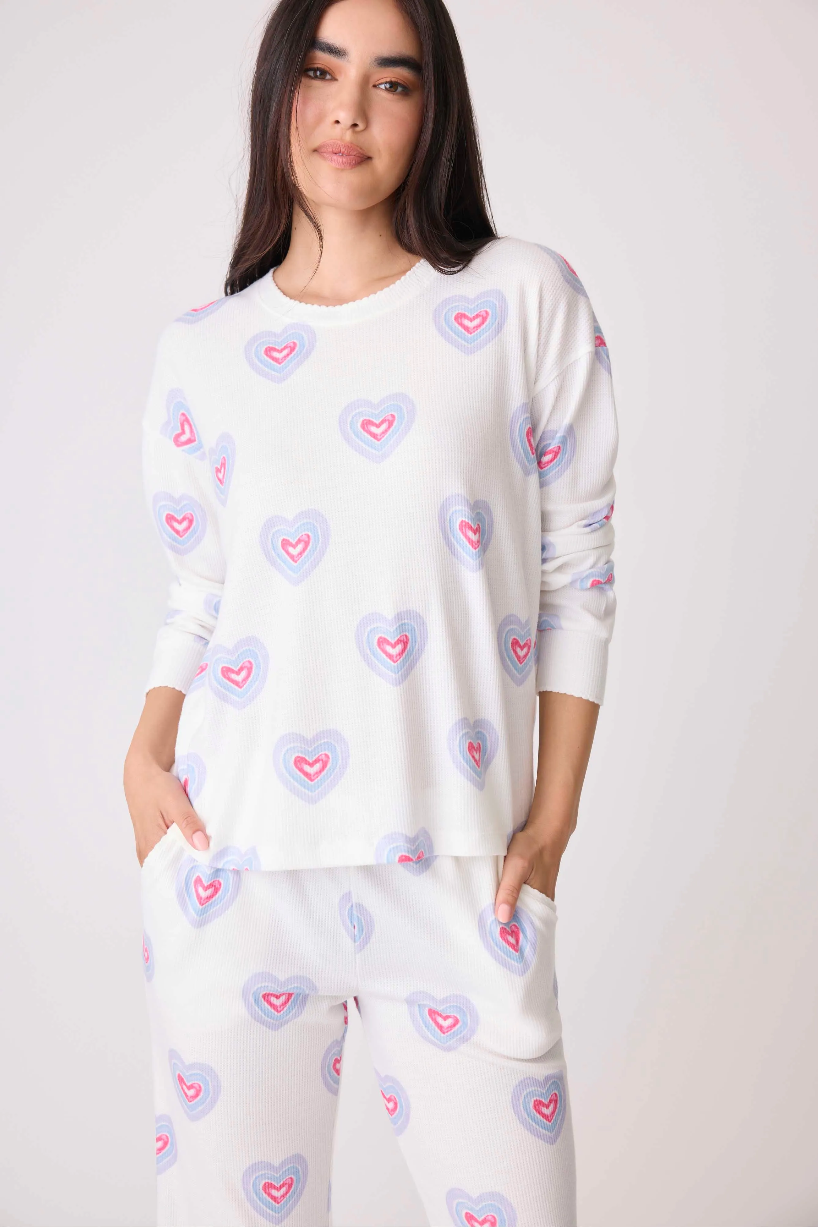 Peace & Love Hearts Thermal Long Sleeve Top