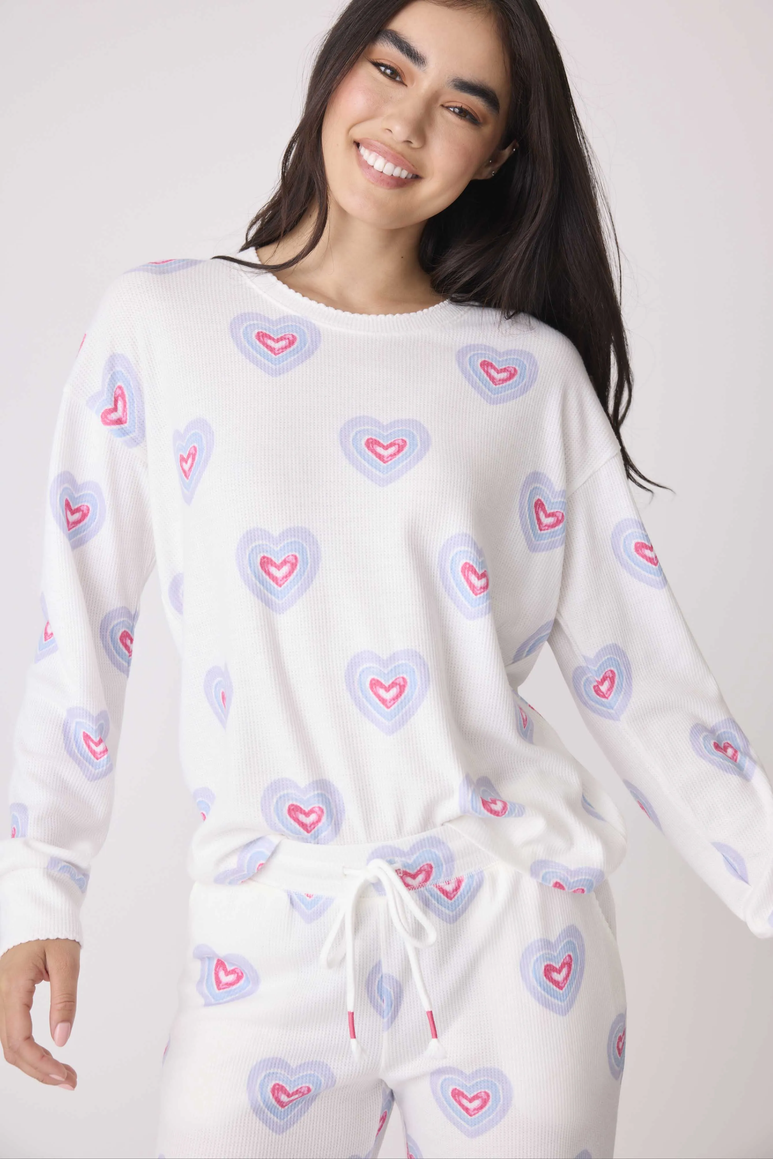 Peace & Love Hearts Thermal Long Sleeve Top