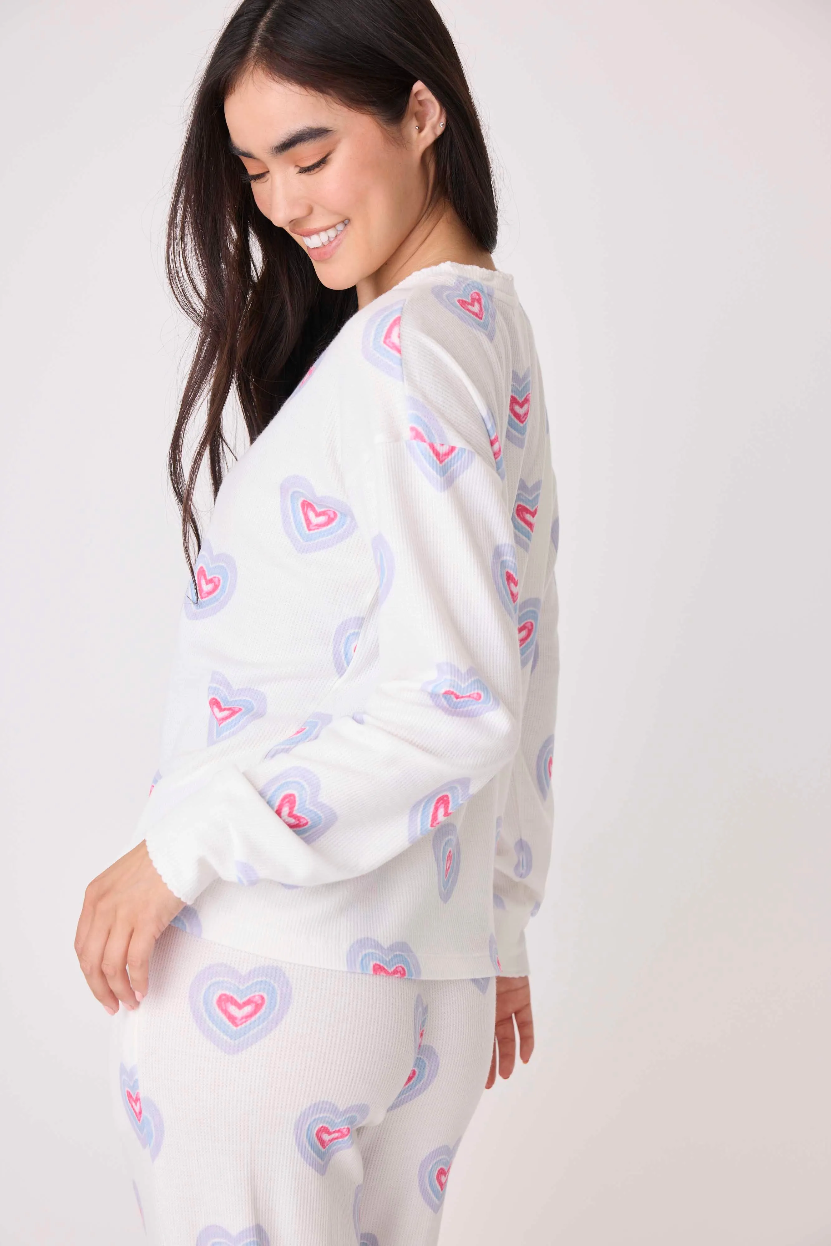 Peace & Love Hearts Thermal Long Sleeve Top