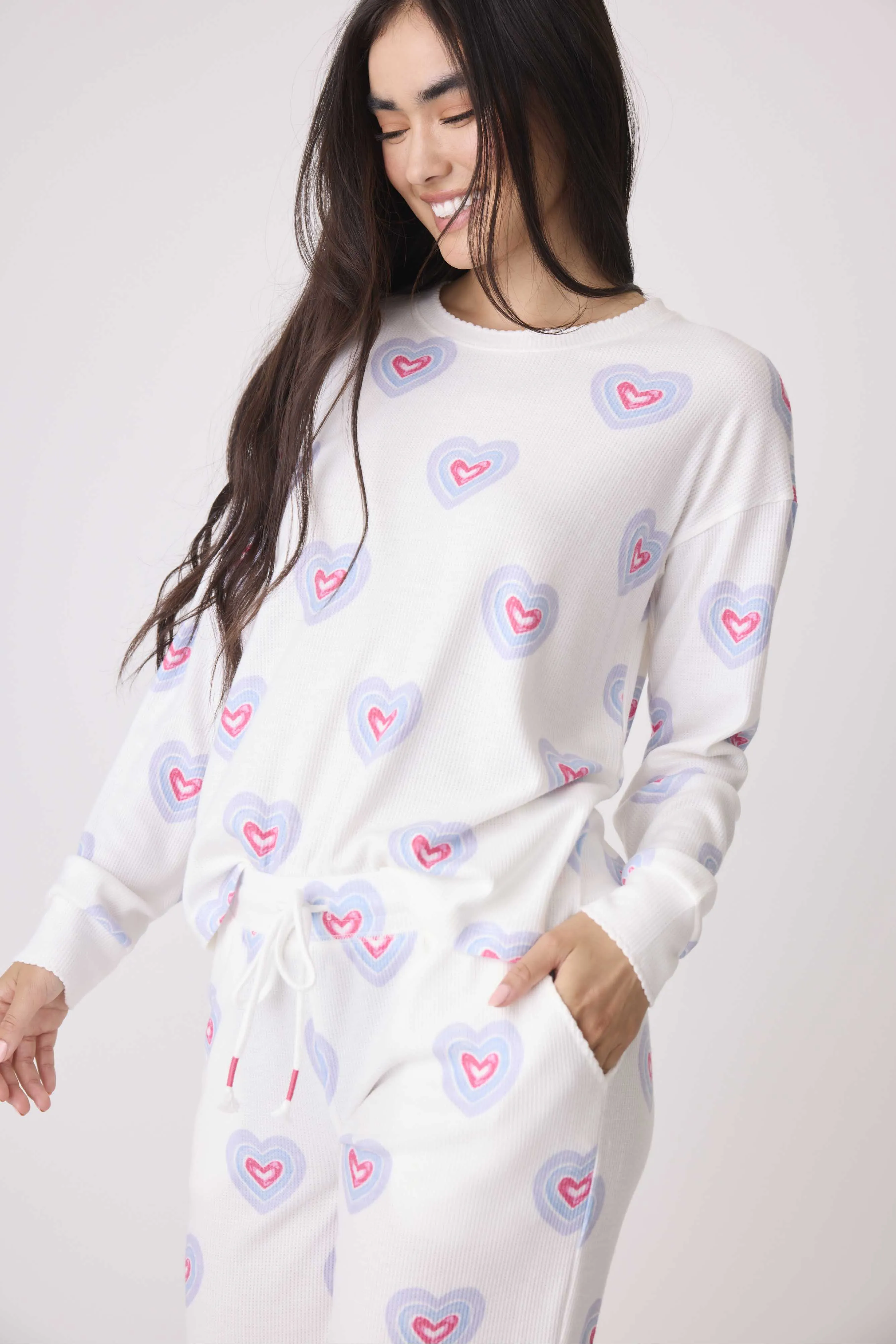 Peace & Love Hearts Thermal Long Sleeve Top