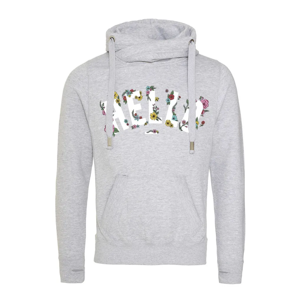 Pink Floral Hello Cowl Neck Hoodie