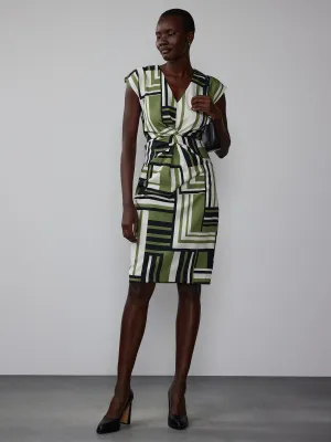 Plus Geometric Print Twist Front Midi Dress