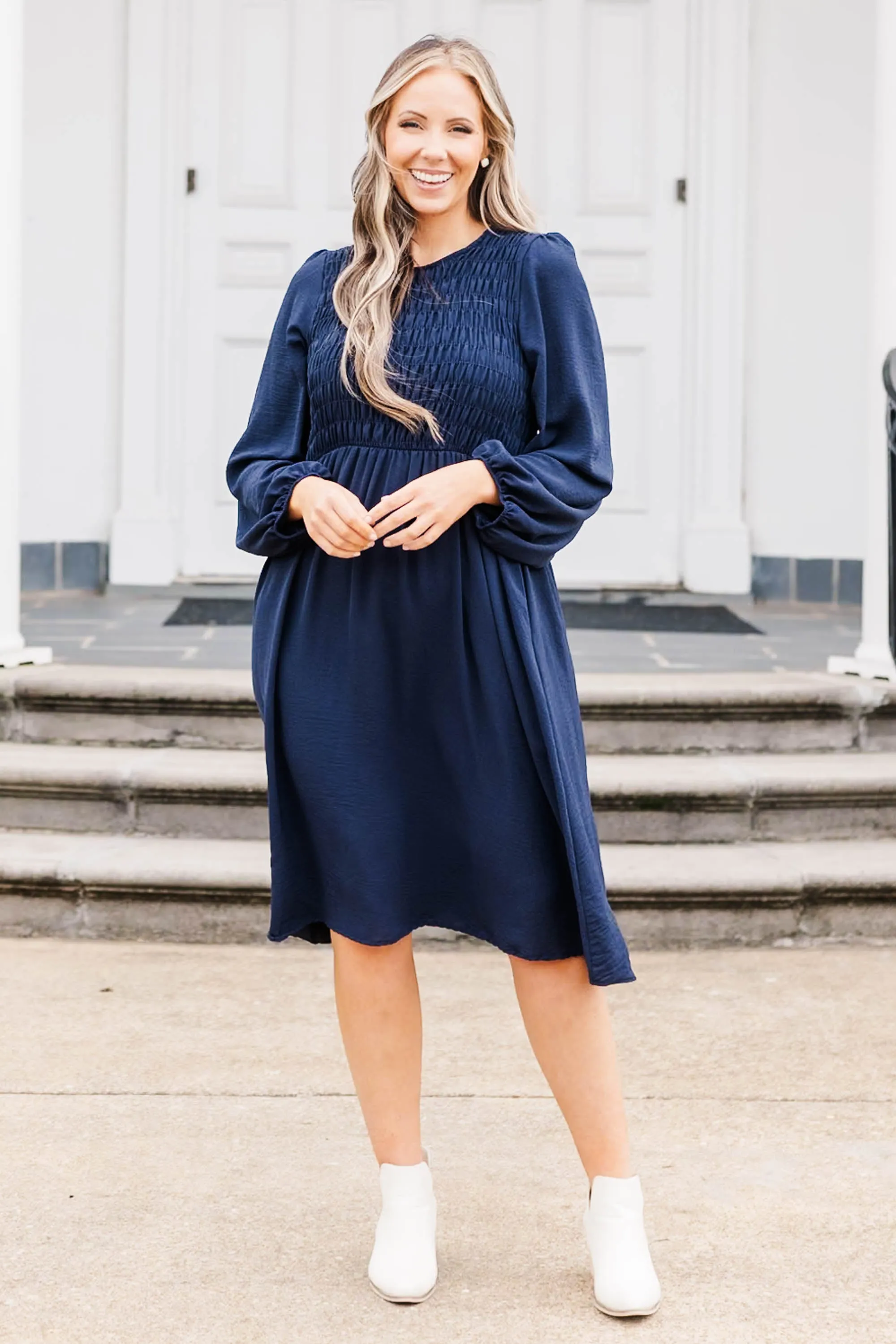 Polished Pearl Dress, Navy