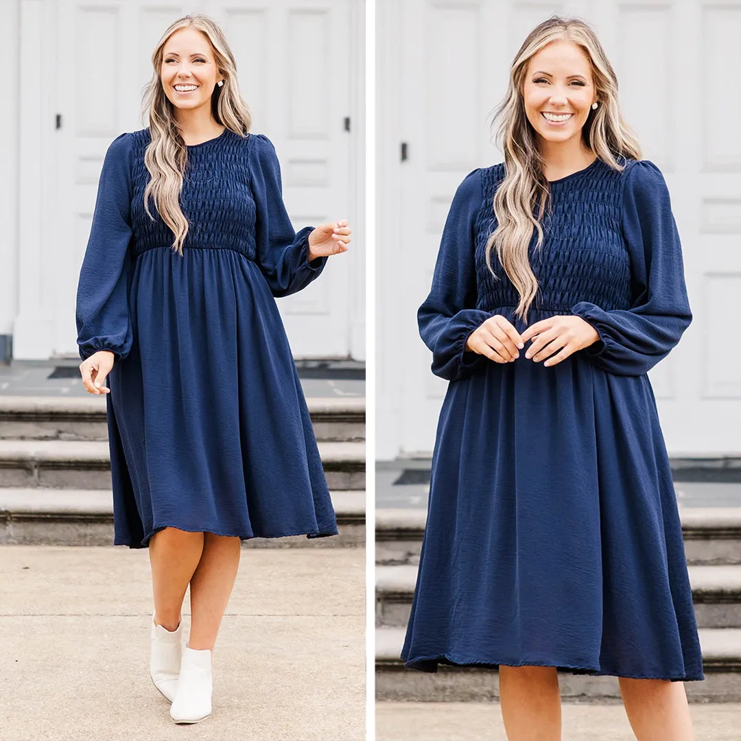 Polished Pearl Dress, Navy