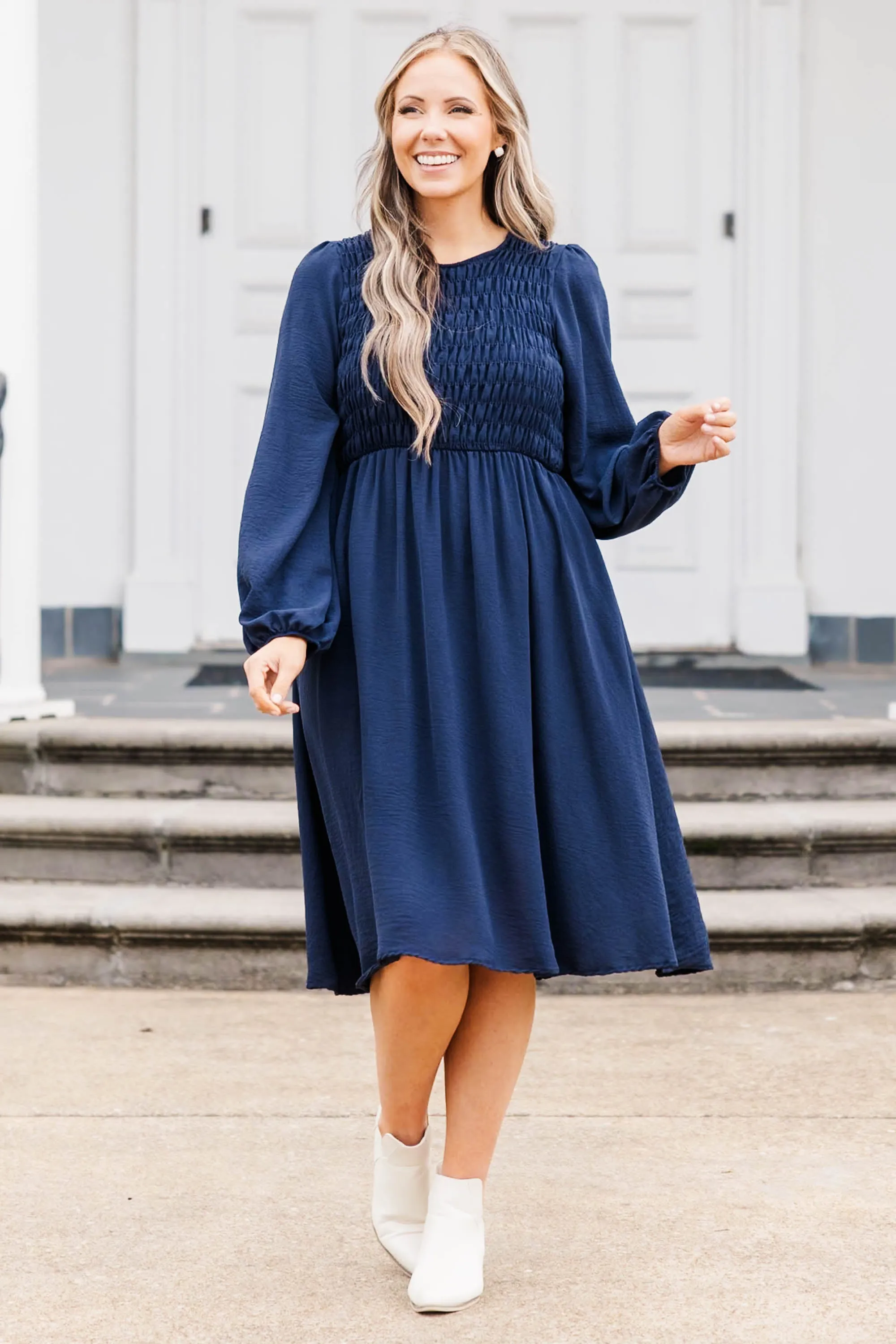 Polished Pearl Dress, Navy