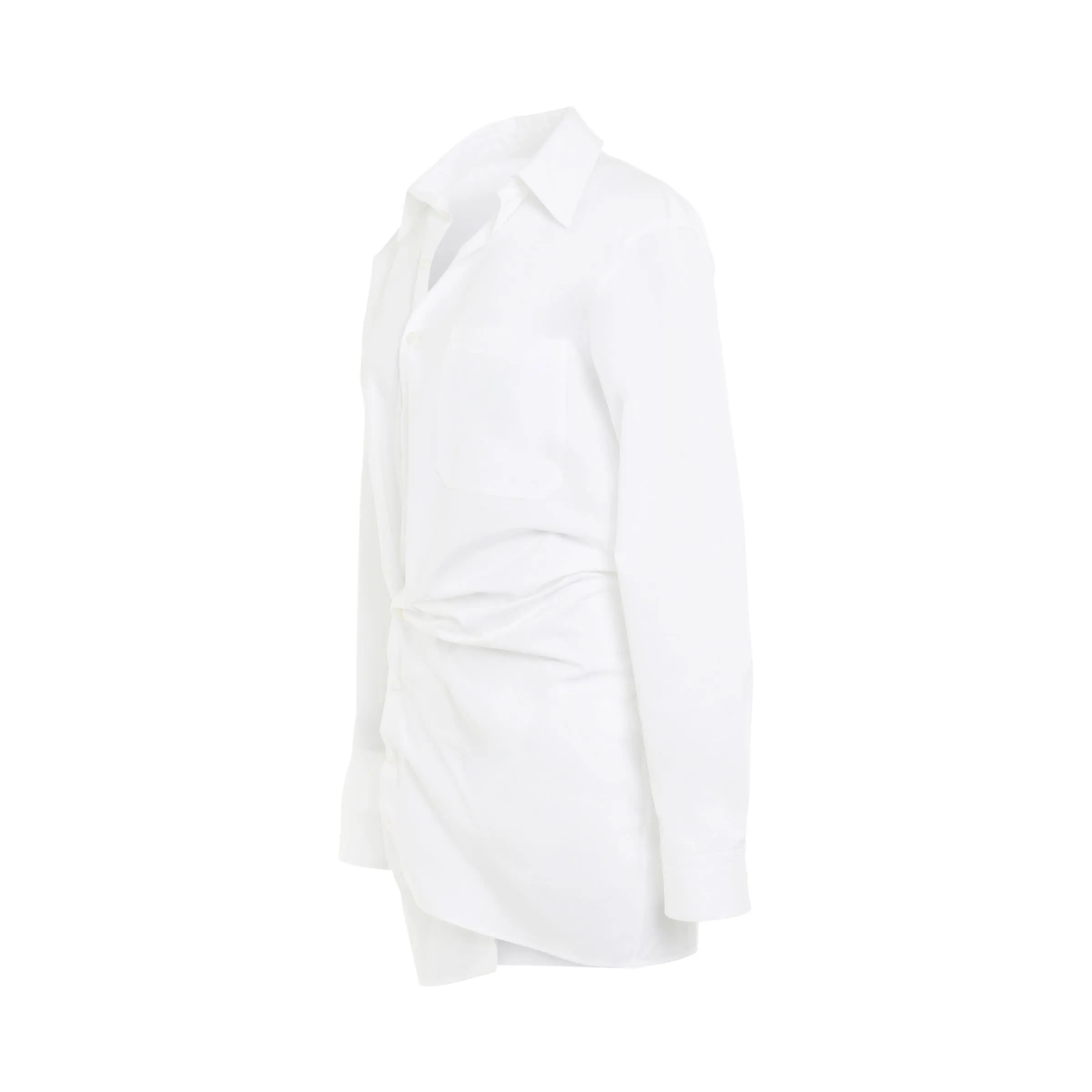 Poplin Twist Shirt Dress in White