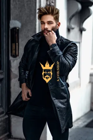 Premium Long Knee Leather Windbreaker for Men | British-Style Double-Breasted Coat