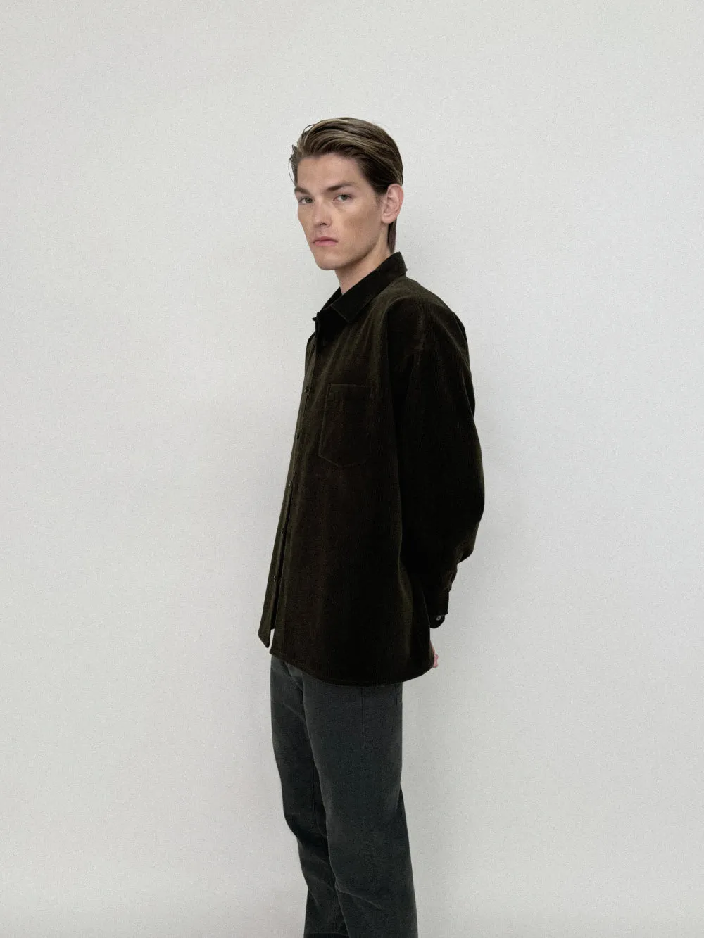 Relaxed Corduroy Overshirt -- Dark Olive