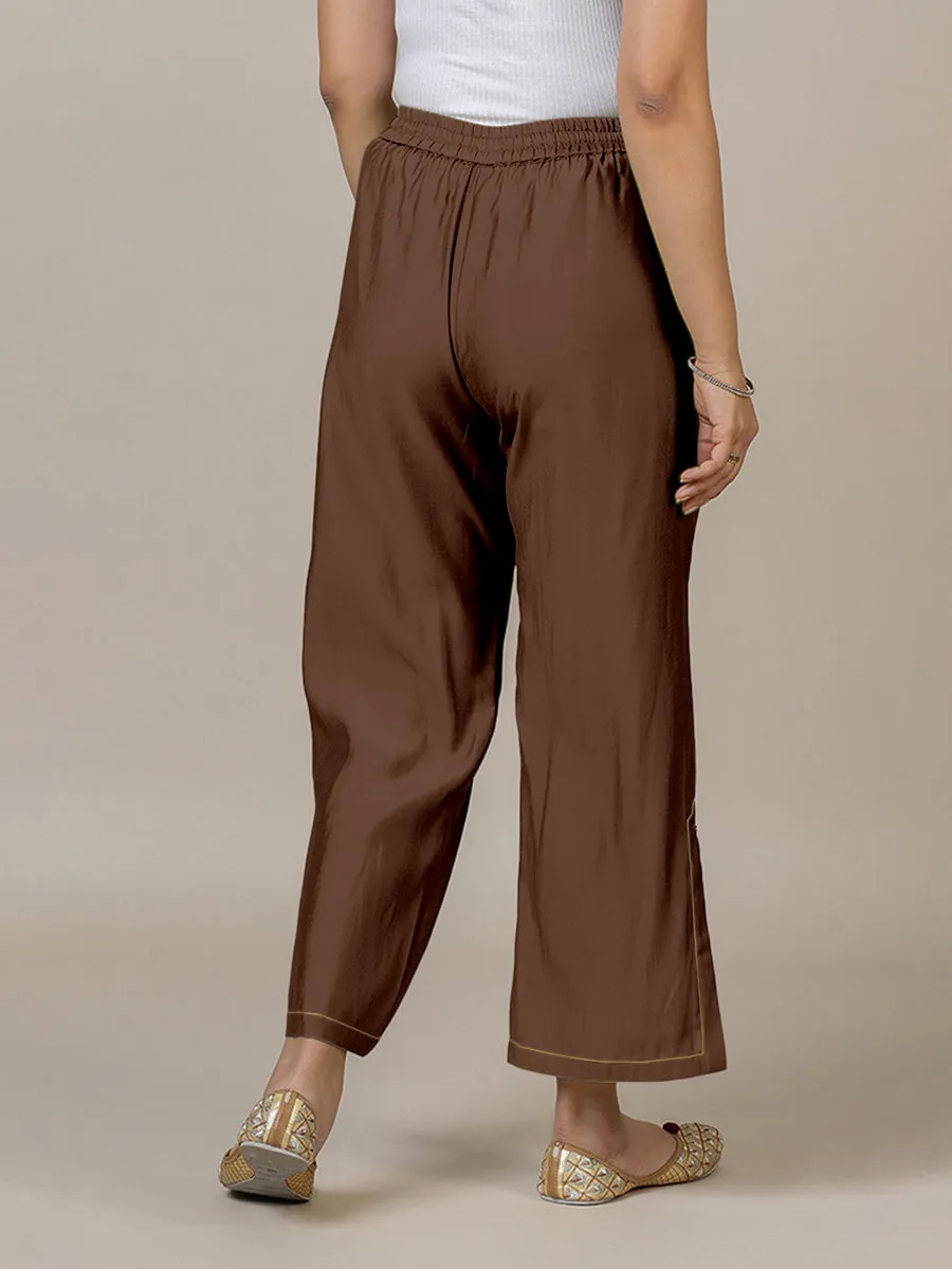 Saba x Rozaana | Walnut Brown Cotton Silk Pants