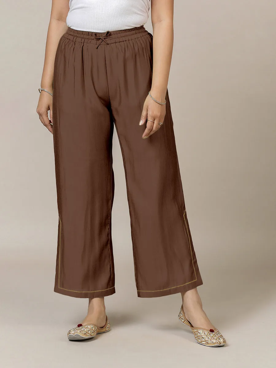 Saba x Rozaana | Walnut Brown Cotton Silk Pants