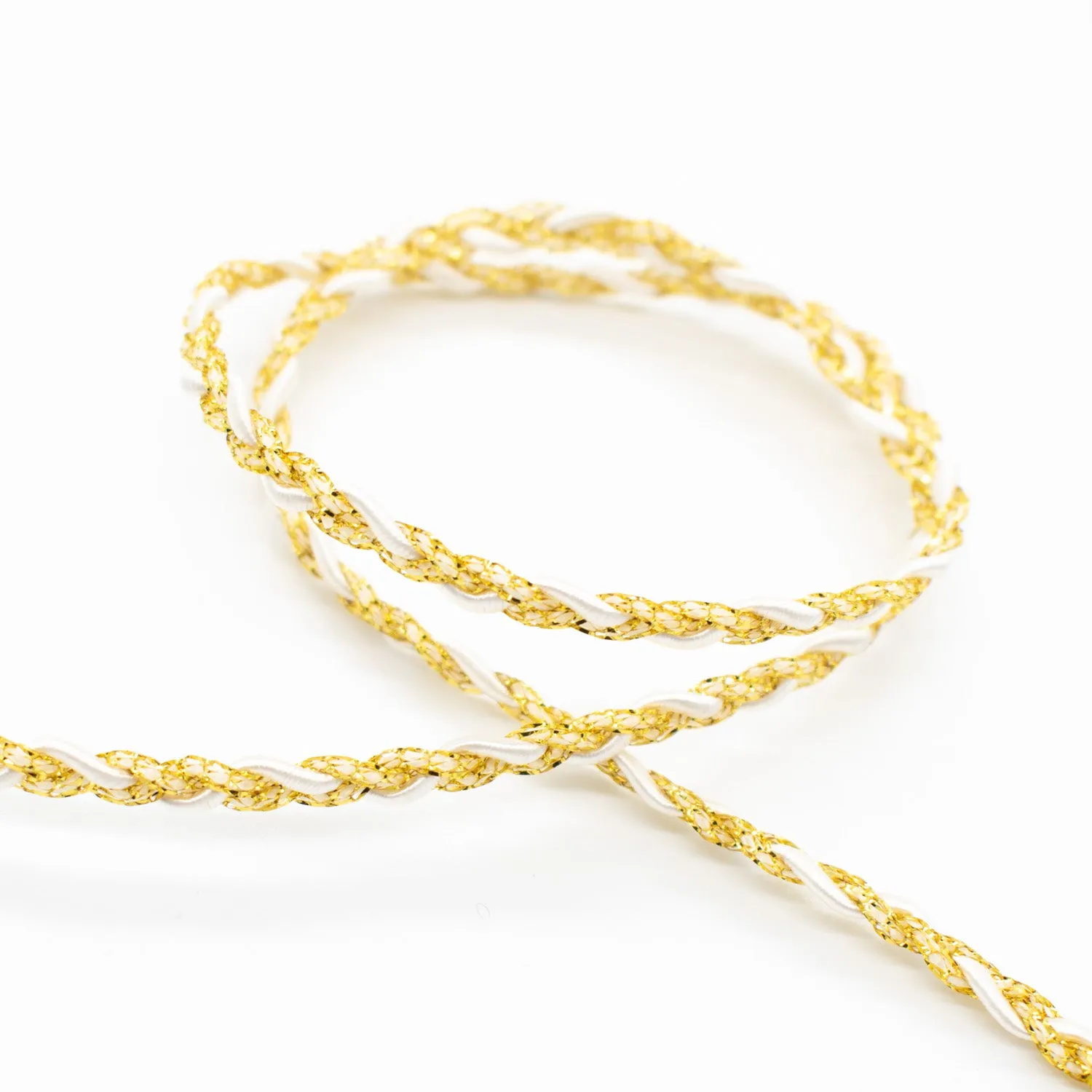 Simplicity White/Gold Metallic Parachute Braid- 4.8mm