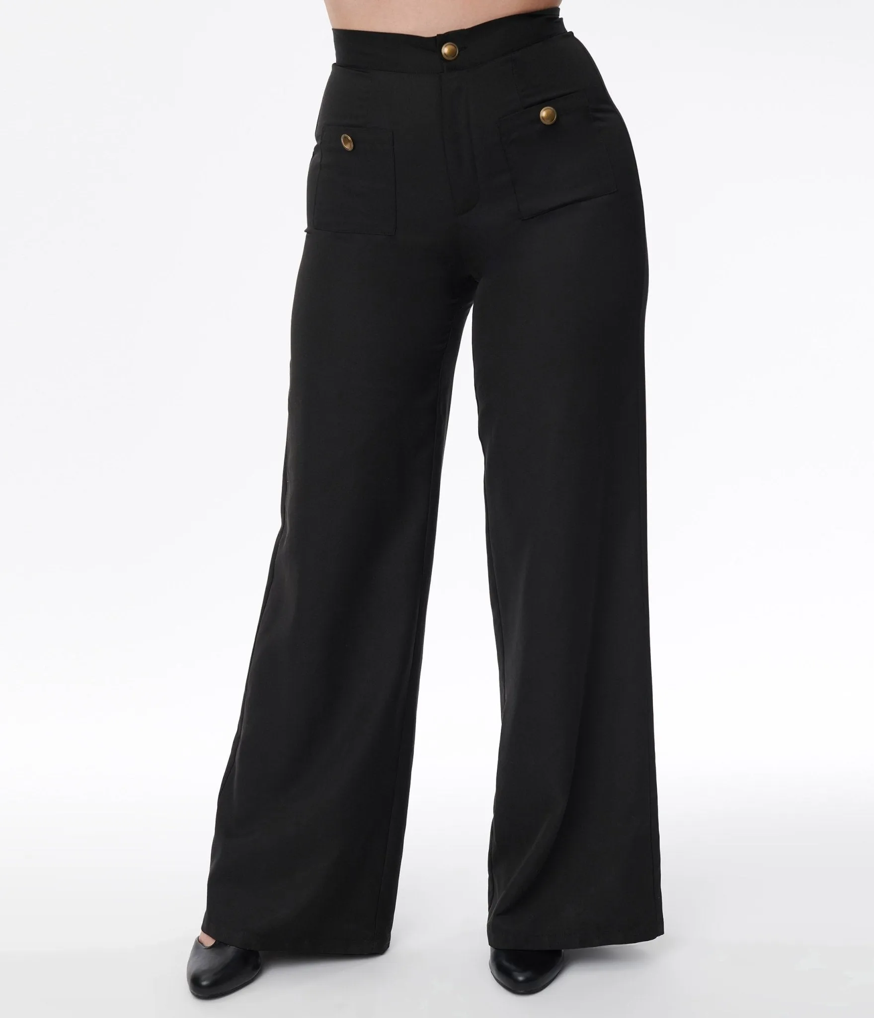 Smak Parlour Black & Gold Buttoned Wide Leg Trousers