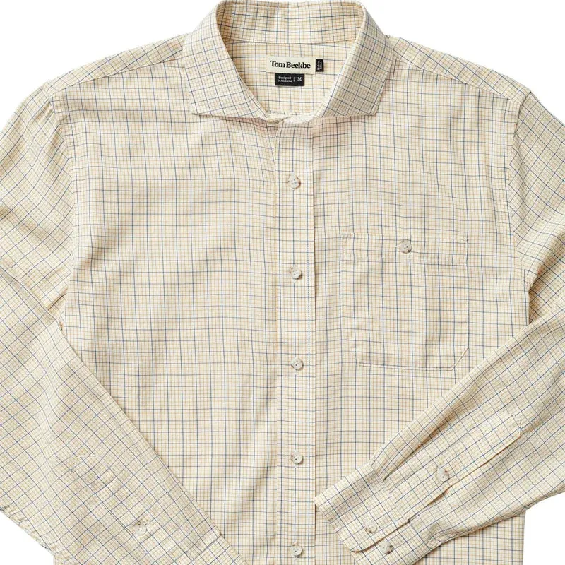 Spread Collar Cotton Lawn Shirt (Blue/Gold)