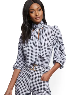 Tall Gingham Tie-Front Blouse - 7th Avenue