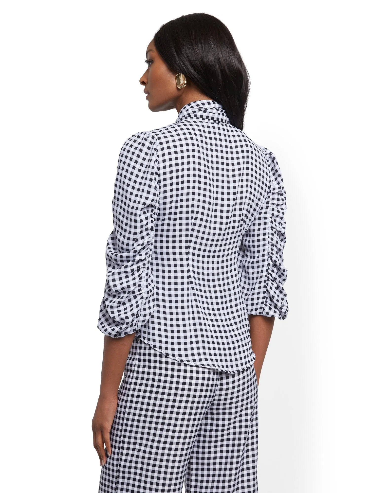 Tall Gingham Tie-Front Blouse - 7th Avenue