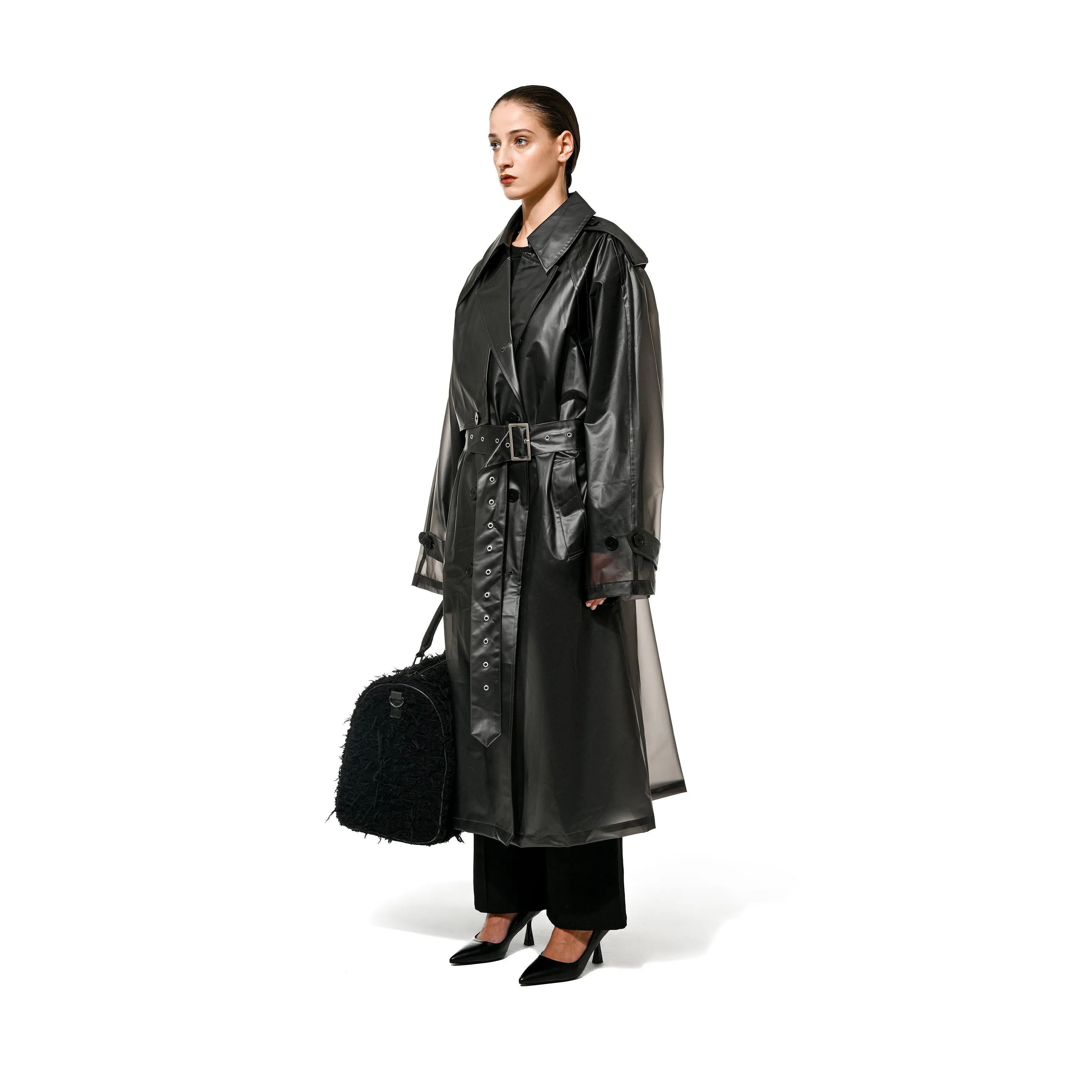 TRANSPARENT TRENCH - BLACK