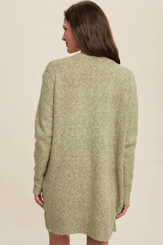 Two Pocket Open-Front Long Knit Cardigan