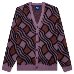 Wavy Jacquard Mohair Cardigan - Pink/Rust