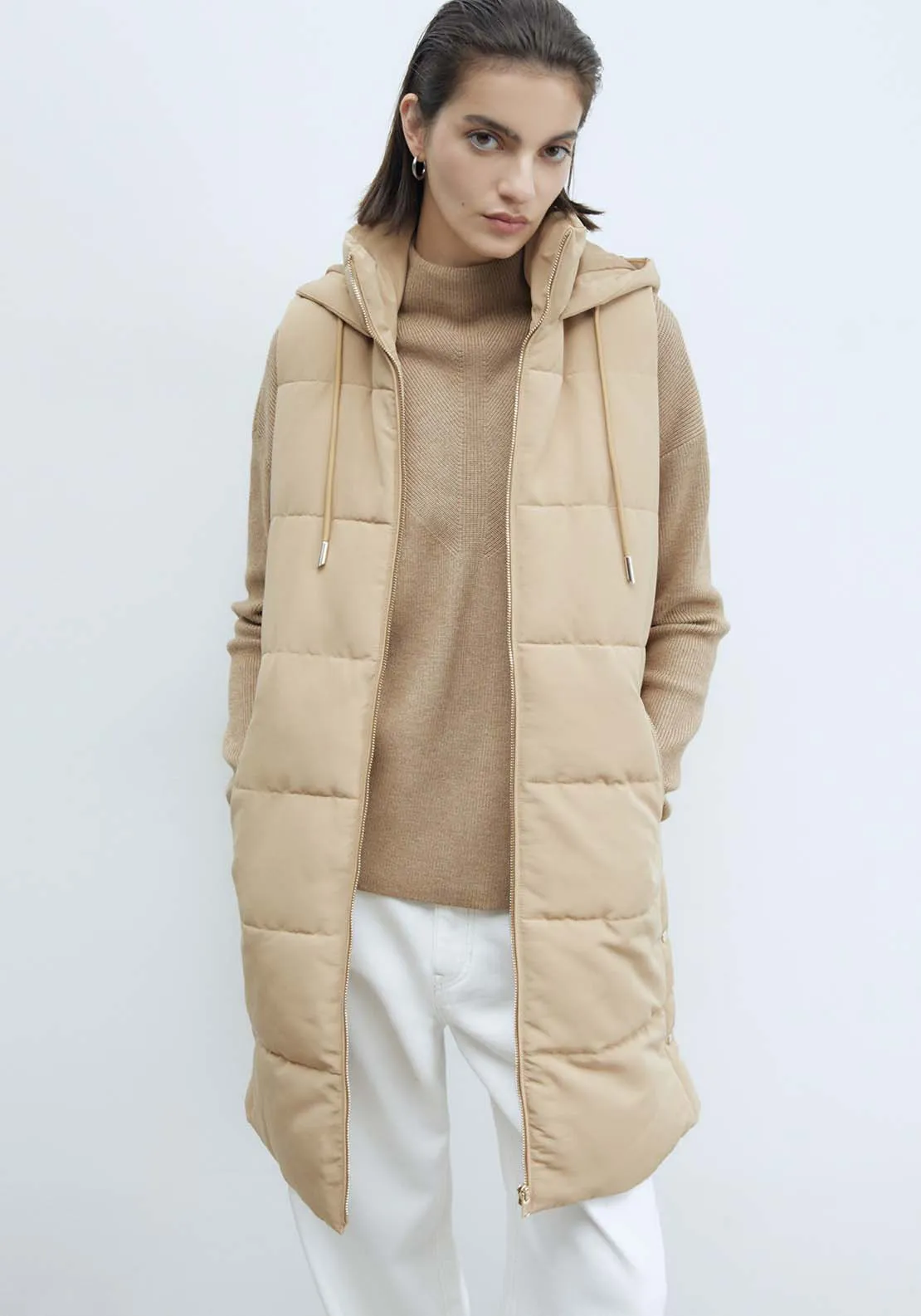 Zip Long Gilet - Camel