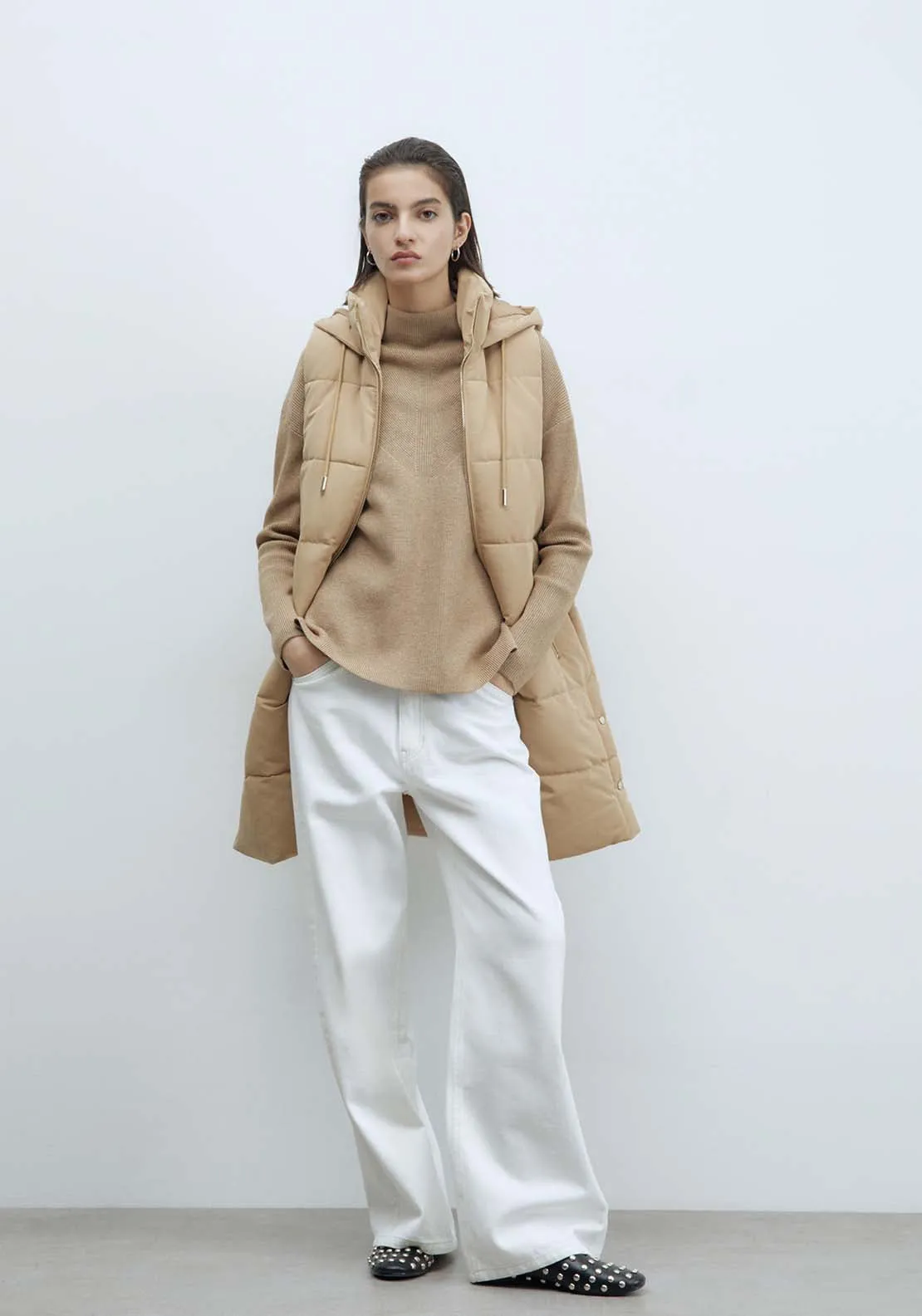 Zip Long Gilet - Camel